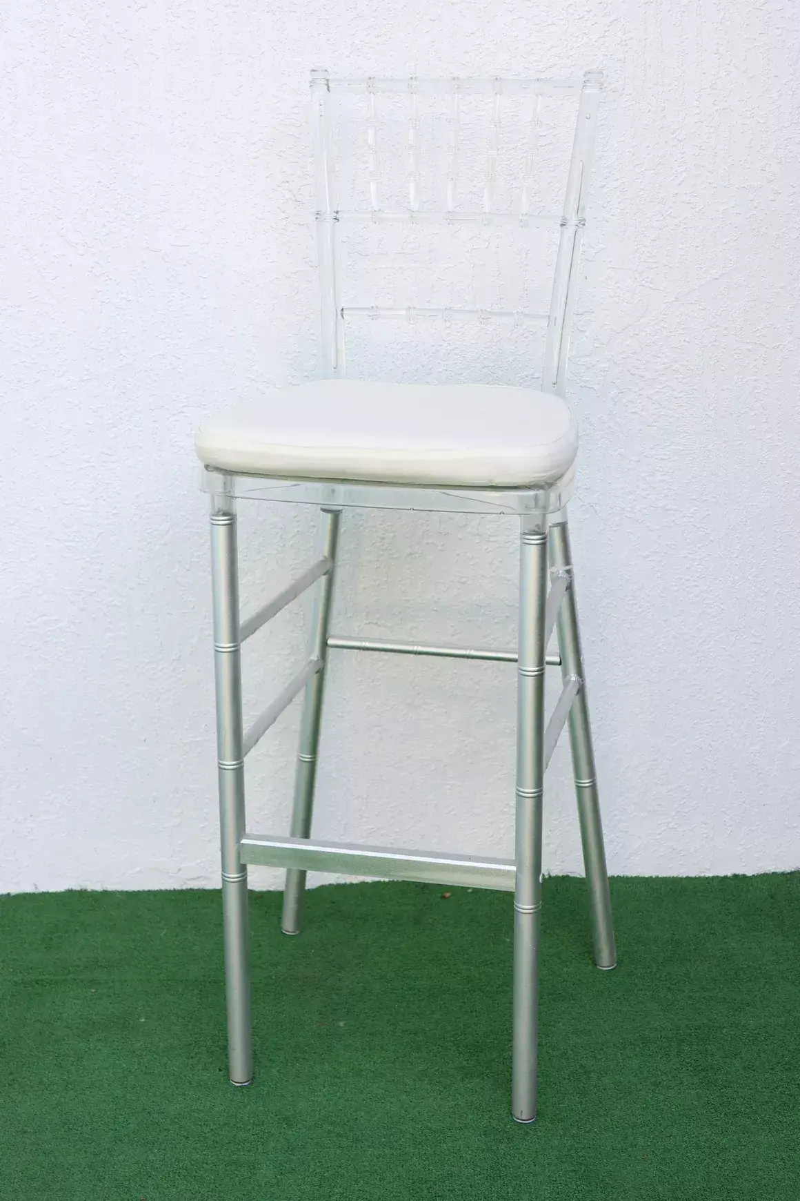 Clear Chiavari Bar Stool with Ivory Cushion
