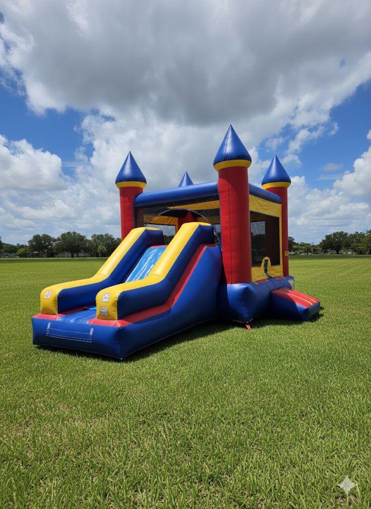 13ft x 27ft Multi-Color Castle Bounce House Combo with Dual Slide