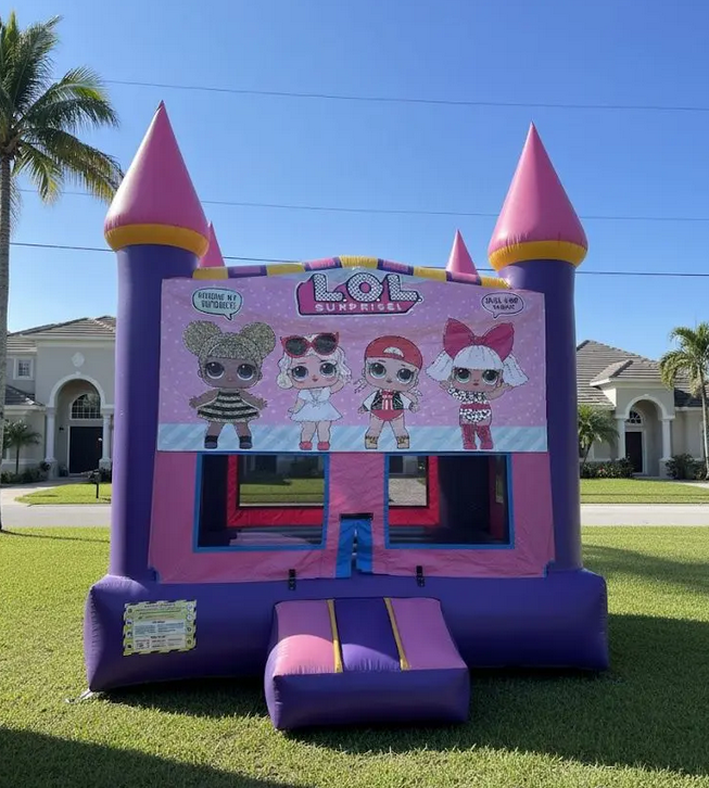 13ft x 13ft LOL Pink and Purple Castle Bounce House