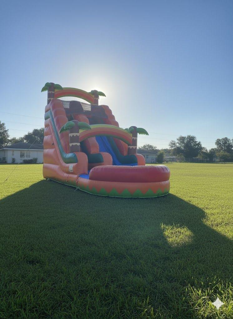 Giant 20ft Tropical Orange Water Slide with Dual Humps and Splash Pool