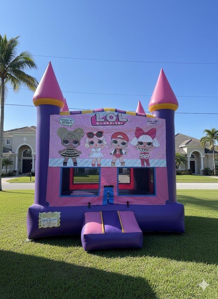 13ft x 13ft LOL Pink and Purple Castle Bounce House
