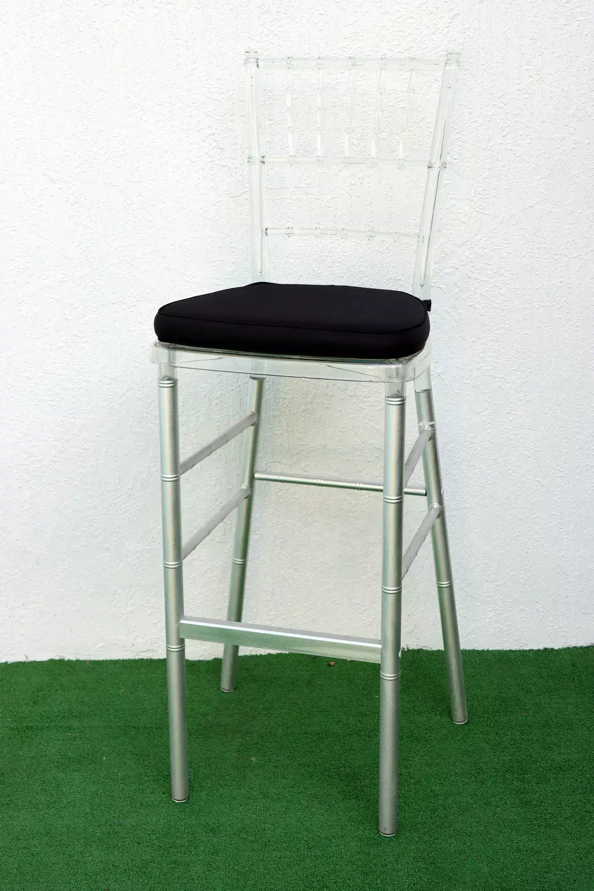 Clear Chiavari Bar Stool with Black Cushion