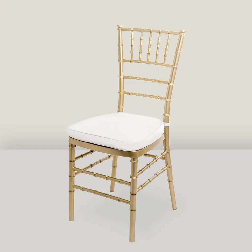 Premium Gold Chiavari Chair with White Cushion